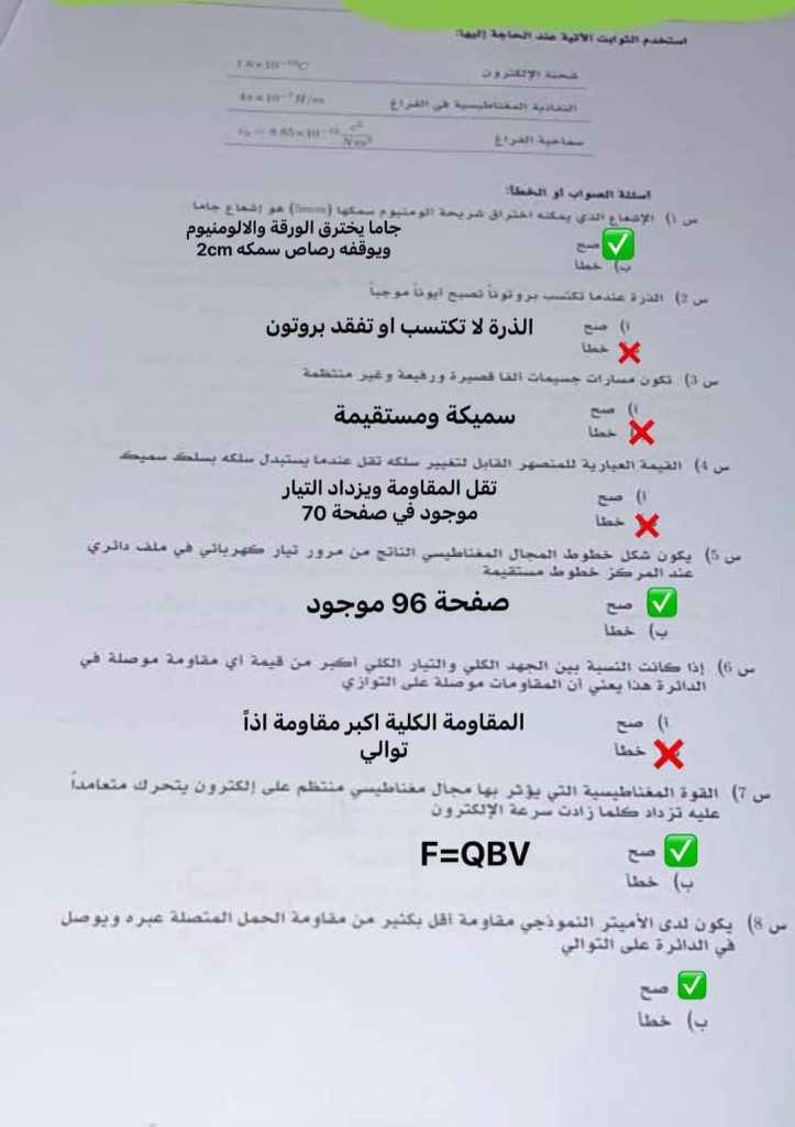 تسريب حل اسئلة امتحان الفيزياء ثانوية عامة ليبيا 2025 الدور الاول
